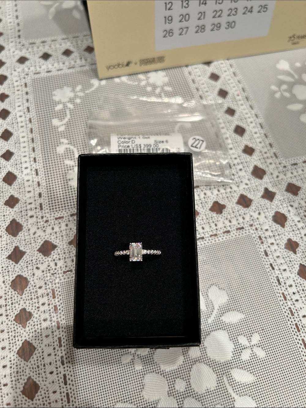Moissanite S925 Emerald-Cut 1 Ct Pavé Ring with certification